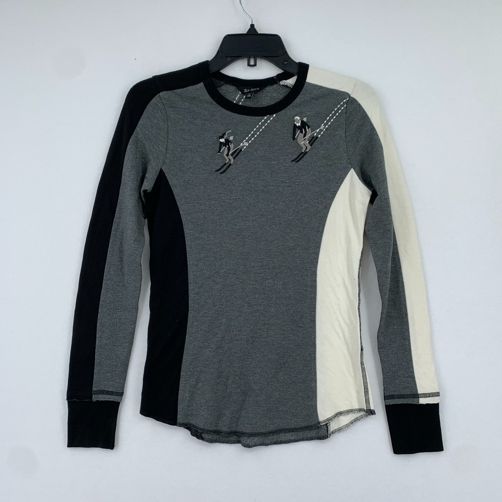 Alp N Rock Retro Ski II Crew Womens Henley Shirt Grey XS Luxury Resort Outdoor‎